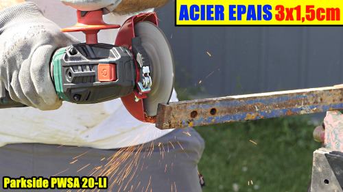 acier épais meuleuse-angle-20v-lidl-parkside-pwsa-115mm-10000rpm-3ah-test-avis-notice